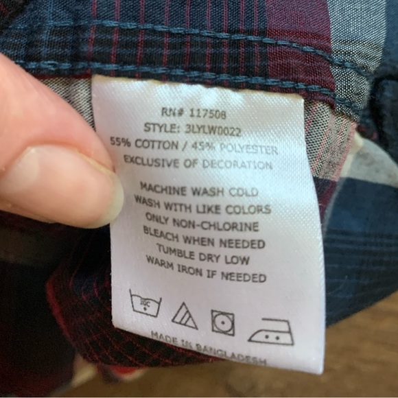 LEVI’S western plaid Pearl snap shirt blue Red White Plaid sz L button down EUC - Picture 8 of 11